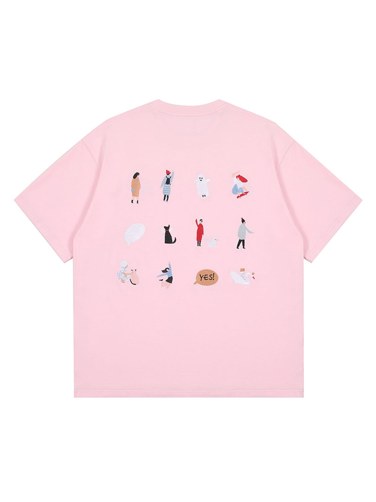 LOSTCTRL Cartoon Embroidery Cotton T Shirt in Pink