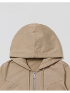 SMFK Cotton Wool Blend Cropped Zip Up Hoodie in Beige - Detail
