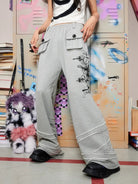 CFIERCE Cross Print Wide Leg Sweatpants in Gray - On Female Model