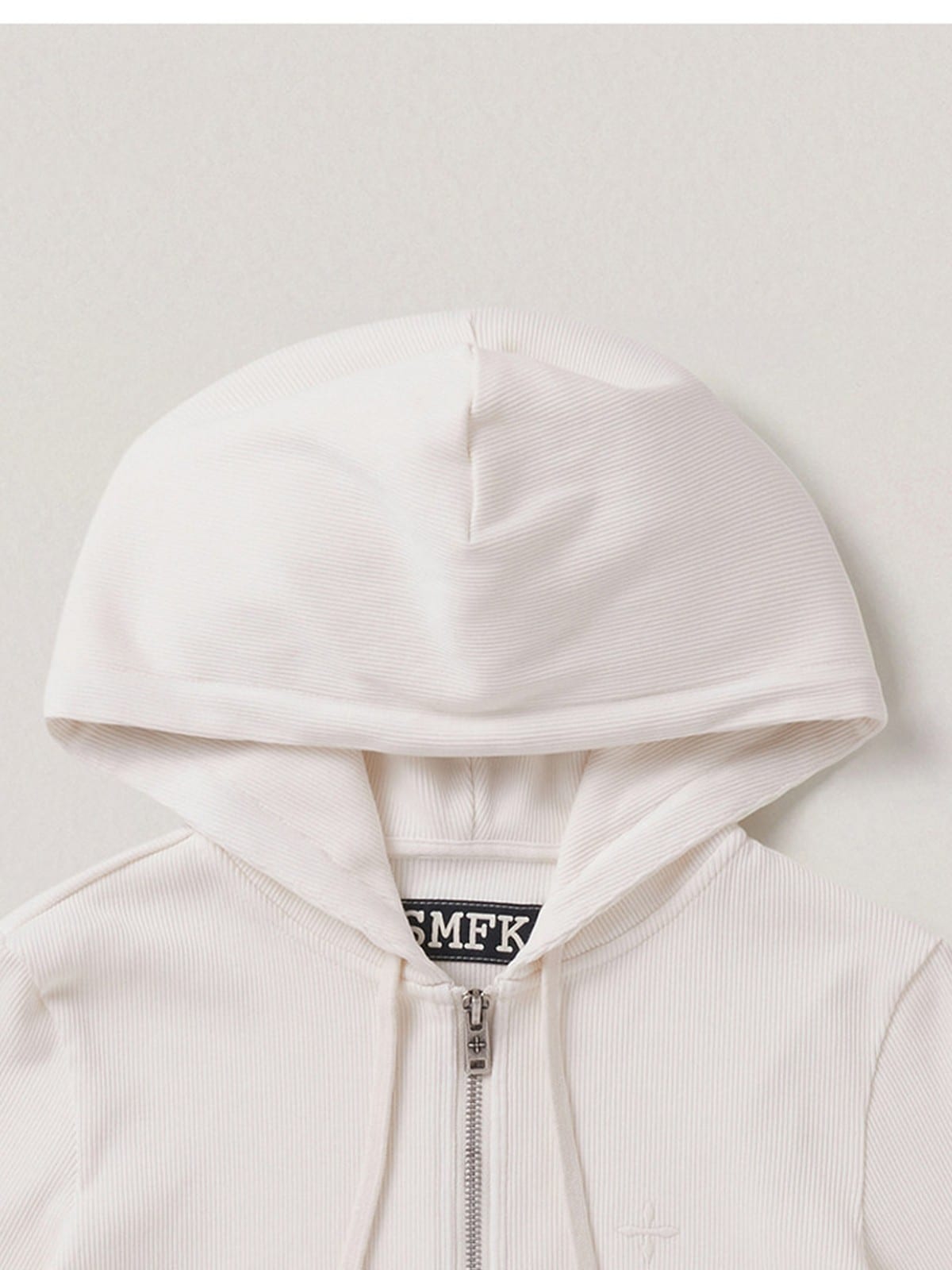 SMFK Vintage Wash Zip Up Cotton Hoodie in Cream - Detail