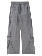 MEDM Glossy Piped Techwear Track Pants in Light Gray