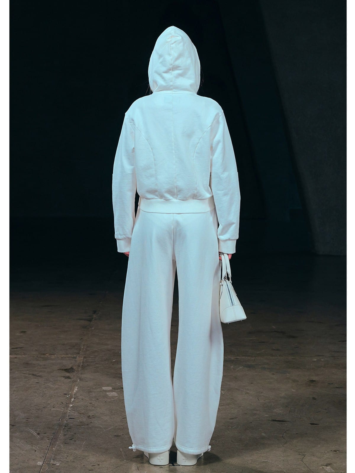 SMFK Embroidered Cropped Zip Up Hoodie in White - On Model