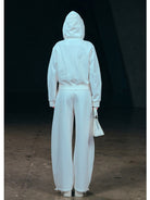 SMFK Embroidered Cropped Zip Up Hoodie in White - On Model