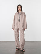 Random Piece Cotton Convertible Workwear Jacket in Beige - On Female Model