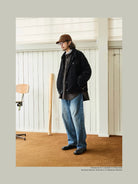 USAGE Wide Wale Corduroy Deck Jacket in Black - On Male Model