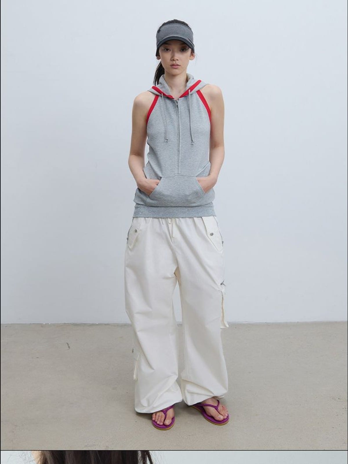 RARELY ALIKE Hooded Half Zip Sweatshirt Dress in Gray - On Female Model
