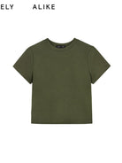 RARELY ALIKE Cropped Cotton Crew Neck T Shirt in Green