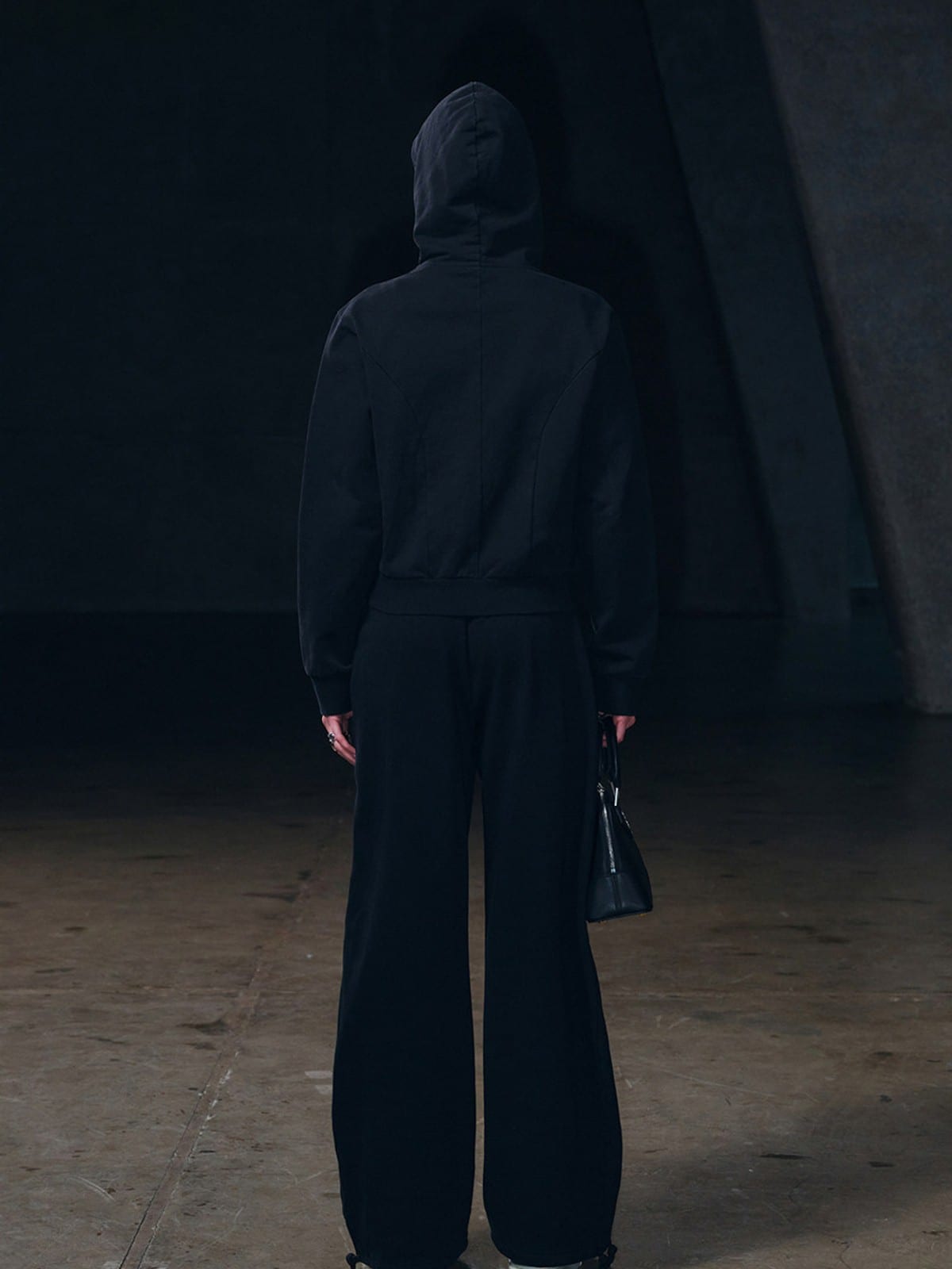 SMFK Curved Seam Cotton Joggers in Black - On Model