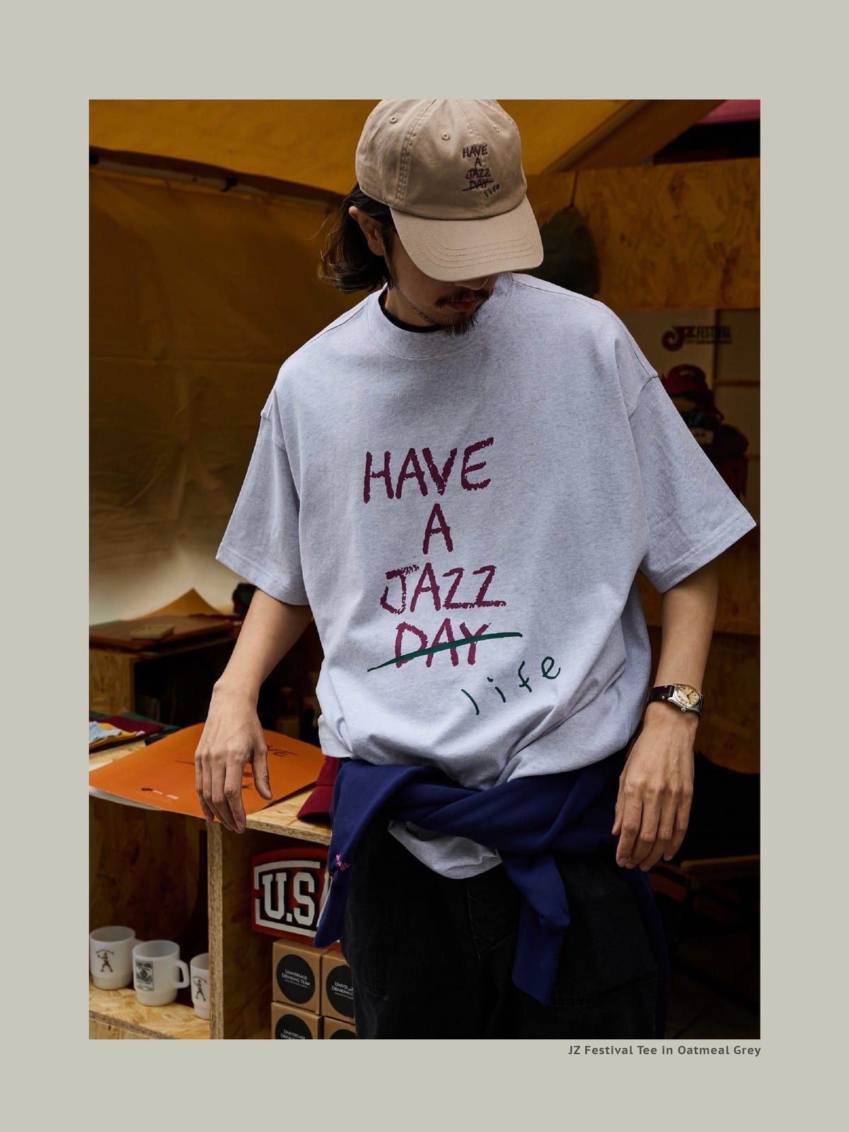 USAGE JZ Festival Graphic Cotton T Shirt in Heather Gray - On Male Model