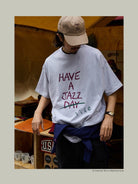 USAGE JZ Festival Graphic Cotton T Shirt in Heather Gray - On Male Model
