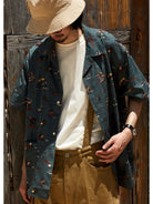 USAGE Cowboy Print Cotton Hawaiian Shirt in Teal - On Male Model