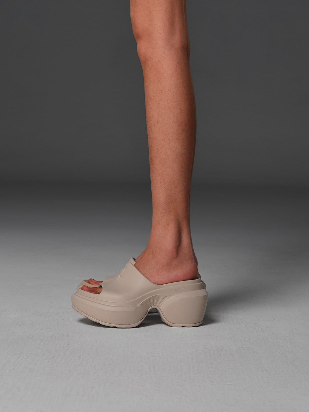 SMFK Molded Platform Slide Sandals in Beige - On Female Model