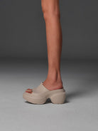 SMFK Molded Platform Slide Sandals in Beige - On Female Model