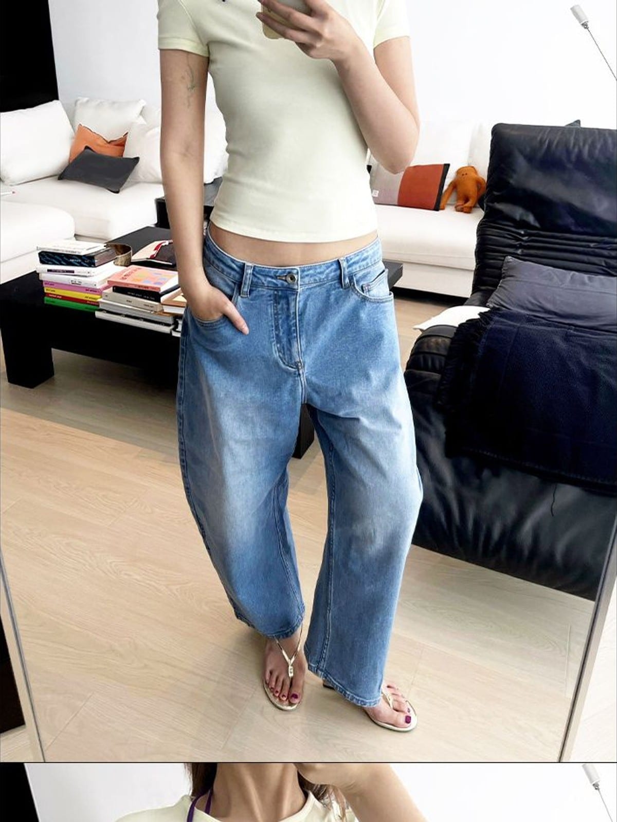 RARELY ALIKE Cotton Blend Crew Neck T Shirt in Yellow - On Female Model