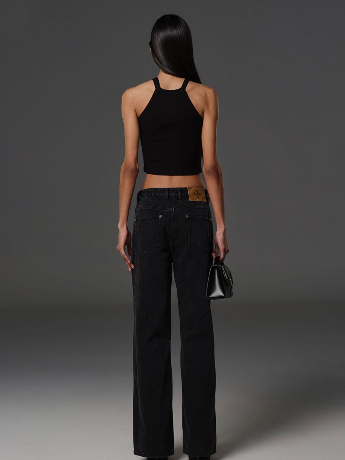 SMFK Vintage Wash Straight Leg Jeans in Gray - On Model