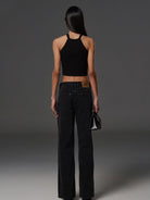 SMFK Vintage Wash Straight Leg Jeans in Gray - On Model