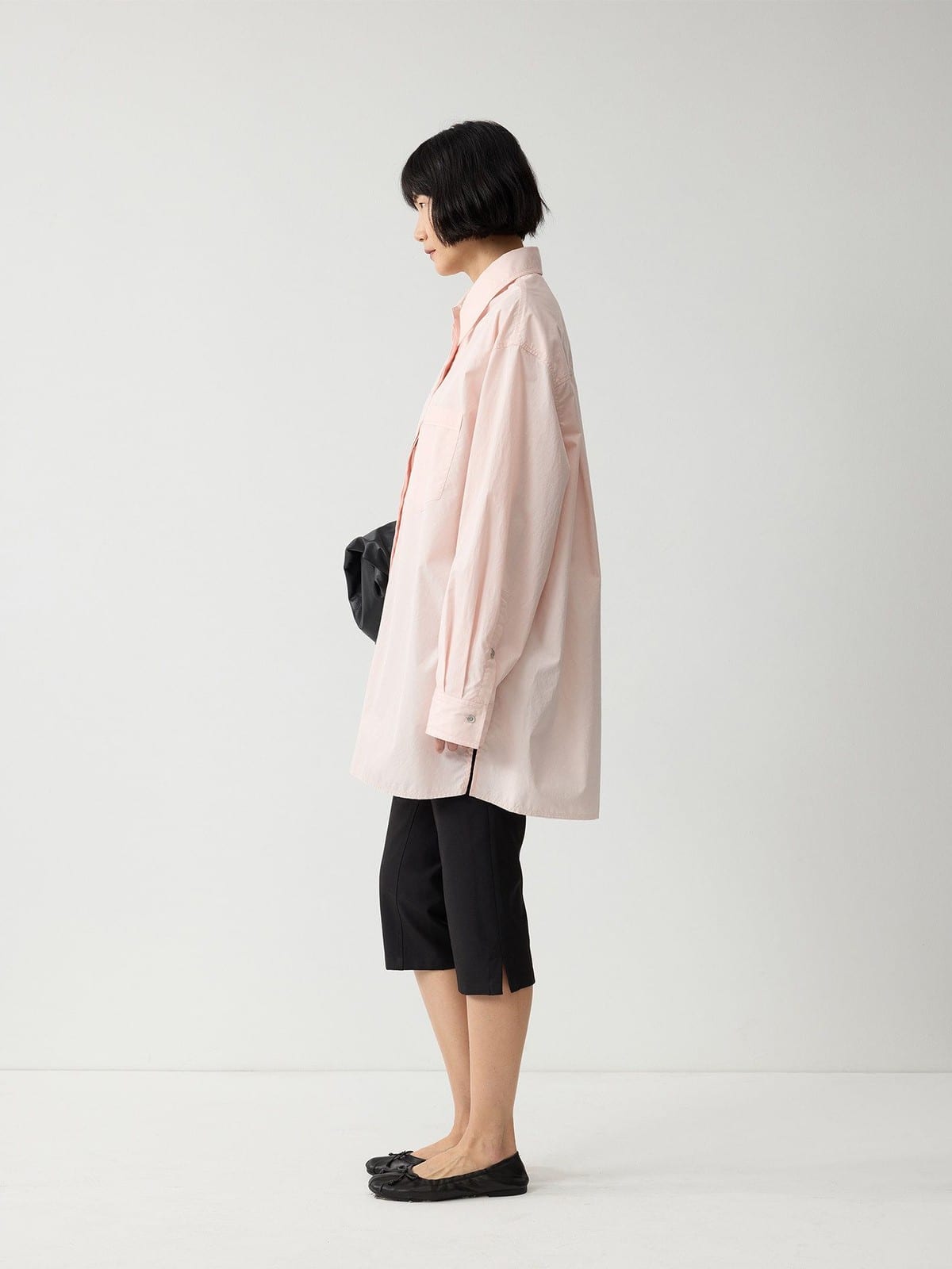 Random Piece Oversized Cotton Button Down Shirt in Pink - On Female Model