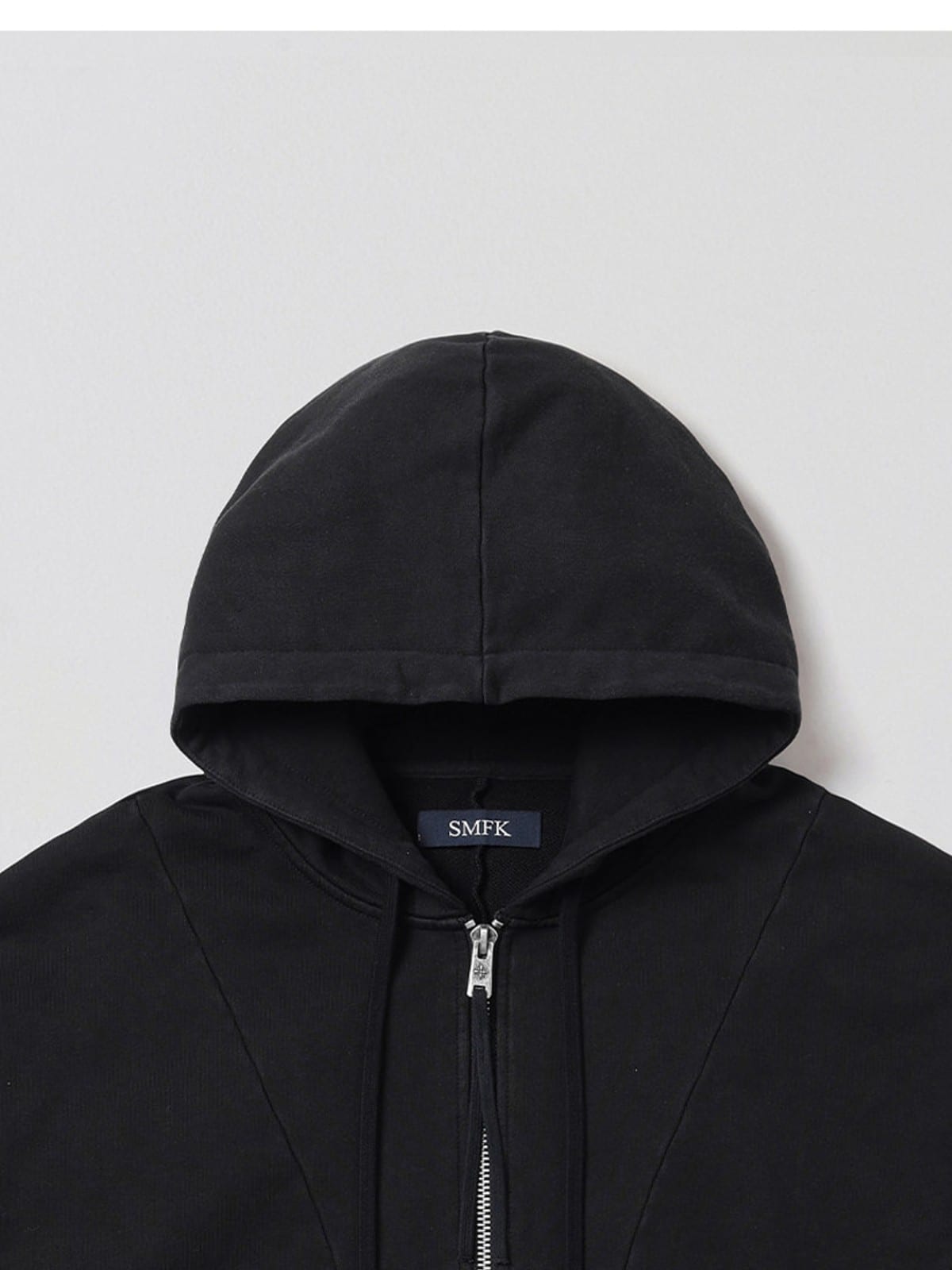 SMFK Oversized Zip Up Cotton Hoodie in Black - Detail