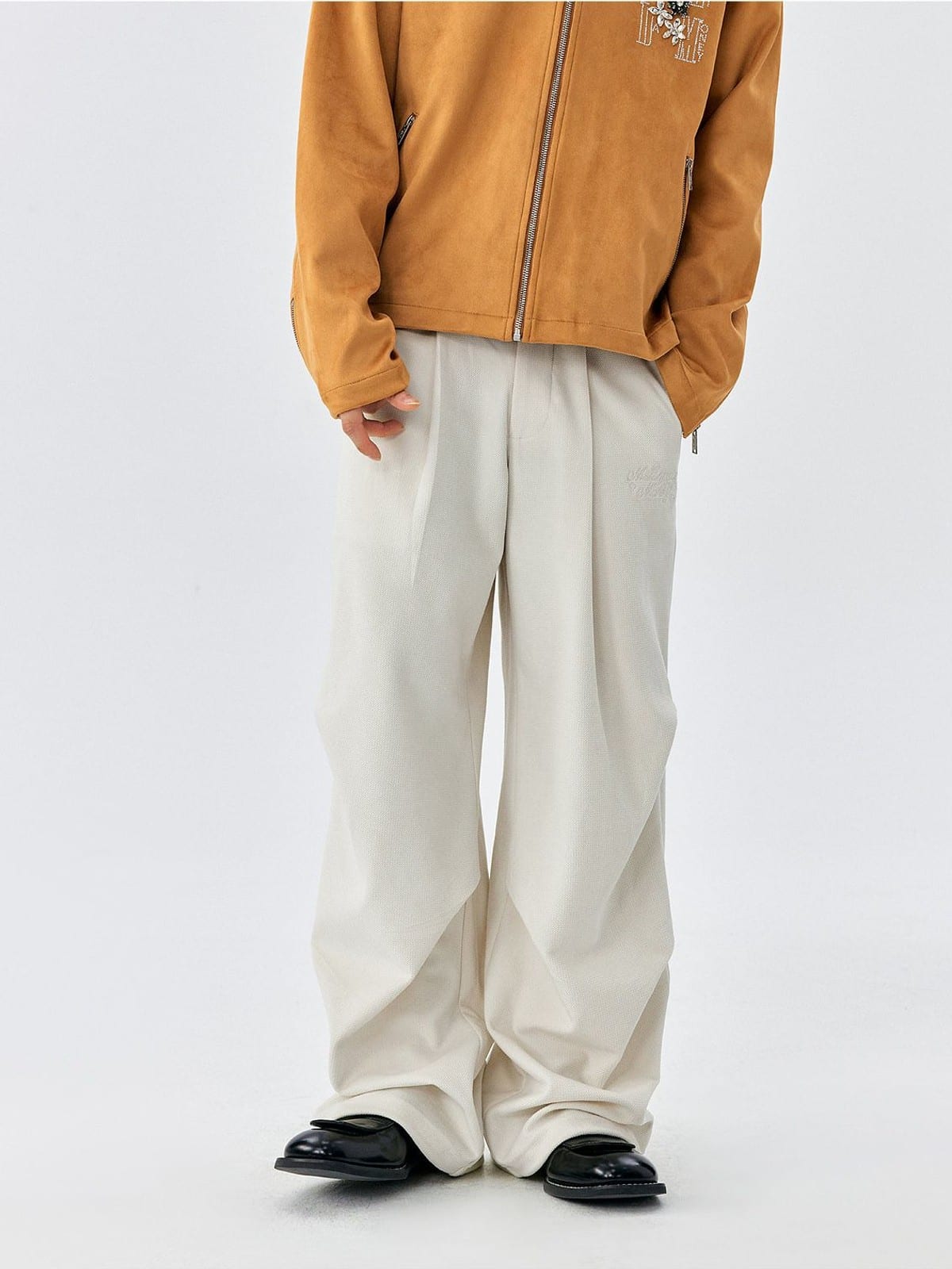 MEDM Wide Leg Parachute Cargo Pants in White - On Model