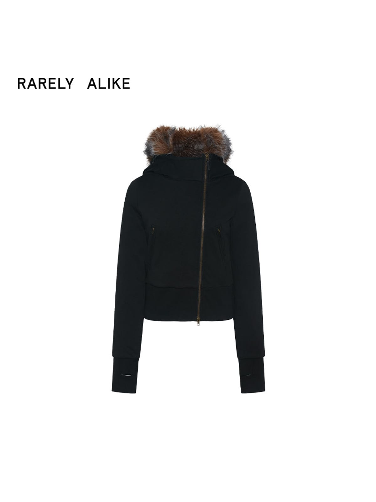RARELY ALIKE Asymmetrical Faux Fur Trim Padded Jacket in Black