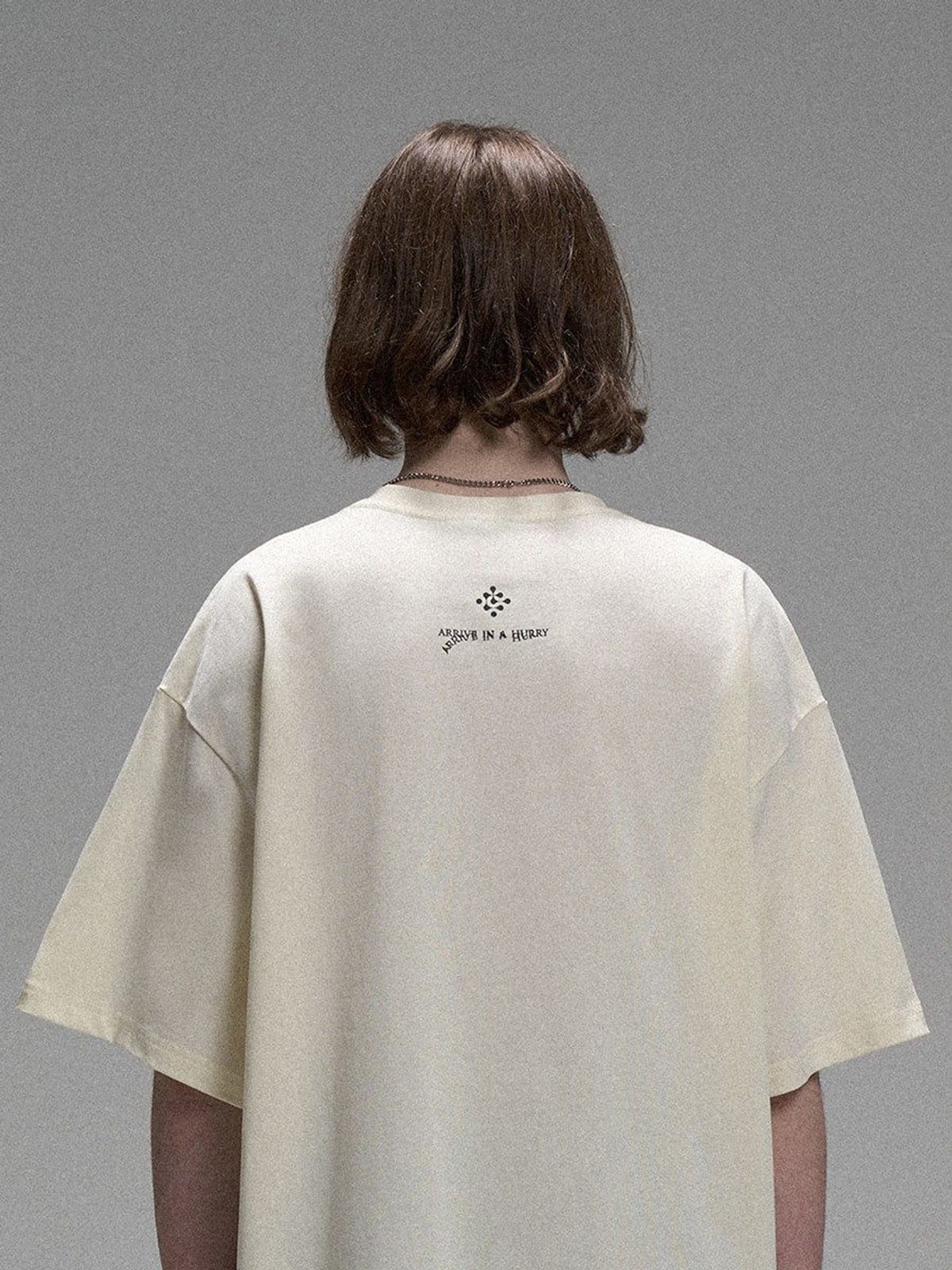 LOSTCTRL Heavyweight Letter Print T Shirt in Cream - On Model