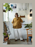 USAGE Cotton Crinkle Short Sleeve Shirt in Beige - On Male Model