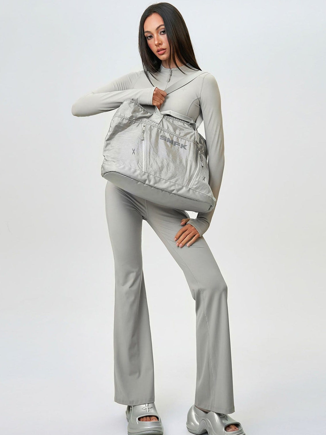 SMFK Large Polyamide Fitness Bag in Gray - On Female Model