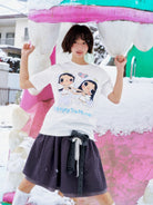 MEDM Embroidered Heart Cotton T Shirt in White - On Female Model