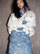 BADTASTE Reversible Plaid Cotton Jacket in Cream - On Female Model