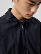 SIMPLE PROJECT Sheer Nylon UV Protection Shirt in Navy Blue - On Male Model