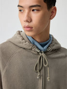 SIMPLE PROJECT Cotton Blend Zip Up Hoodie in Beige - On Male Model