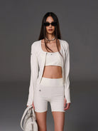 SMFK Scoop Neck Zip Up Sports Jacket in White - On Female Model