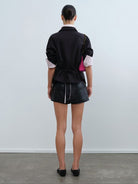RARELY ALIKE Two Way Tie Waist Cotton Shirt in Black - On Model