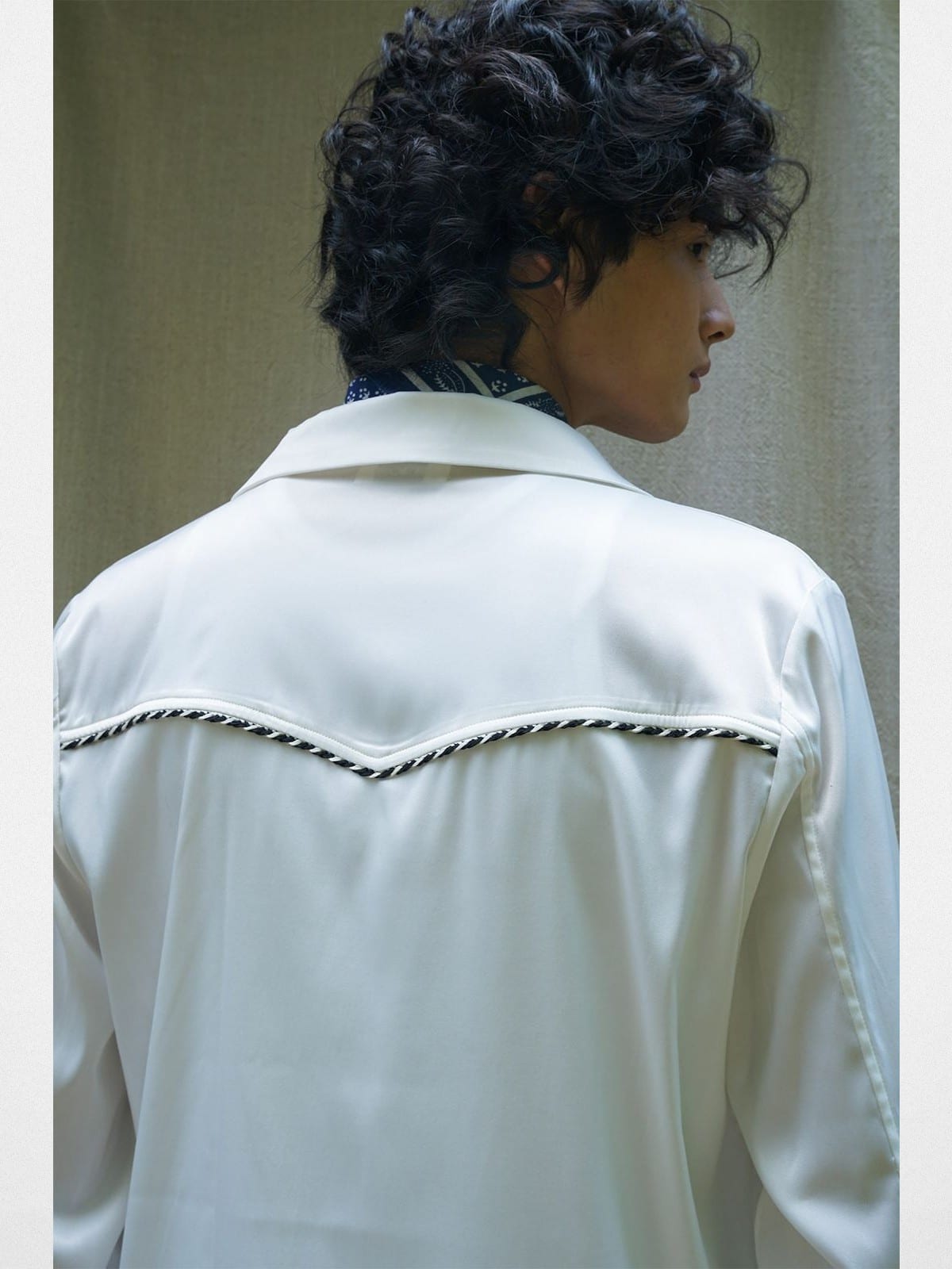 Retro21 Western Fringe Shirt Jacket in White - On Male Model
