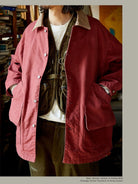 USAGE Heavyweight Canvas Hunting Jacket in Burgundy - On Male Model