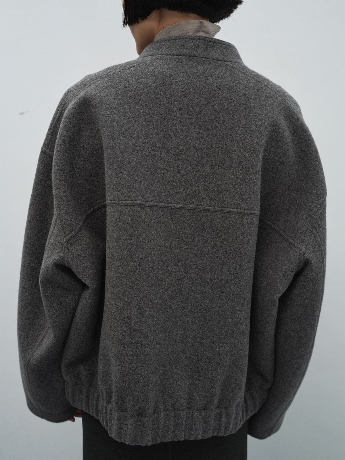 Random Piece Super 110S Wool Bomber Jacket in Gray - On Model
