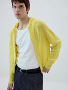 SIMPLE PROJECT Washi Paper Yarn Zip Up Hoodie in Yellow - On Male Model