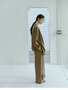 TEASEL Linen Blend Blazer Wide Leg Pants Set in Brown - On Female Model