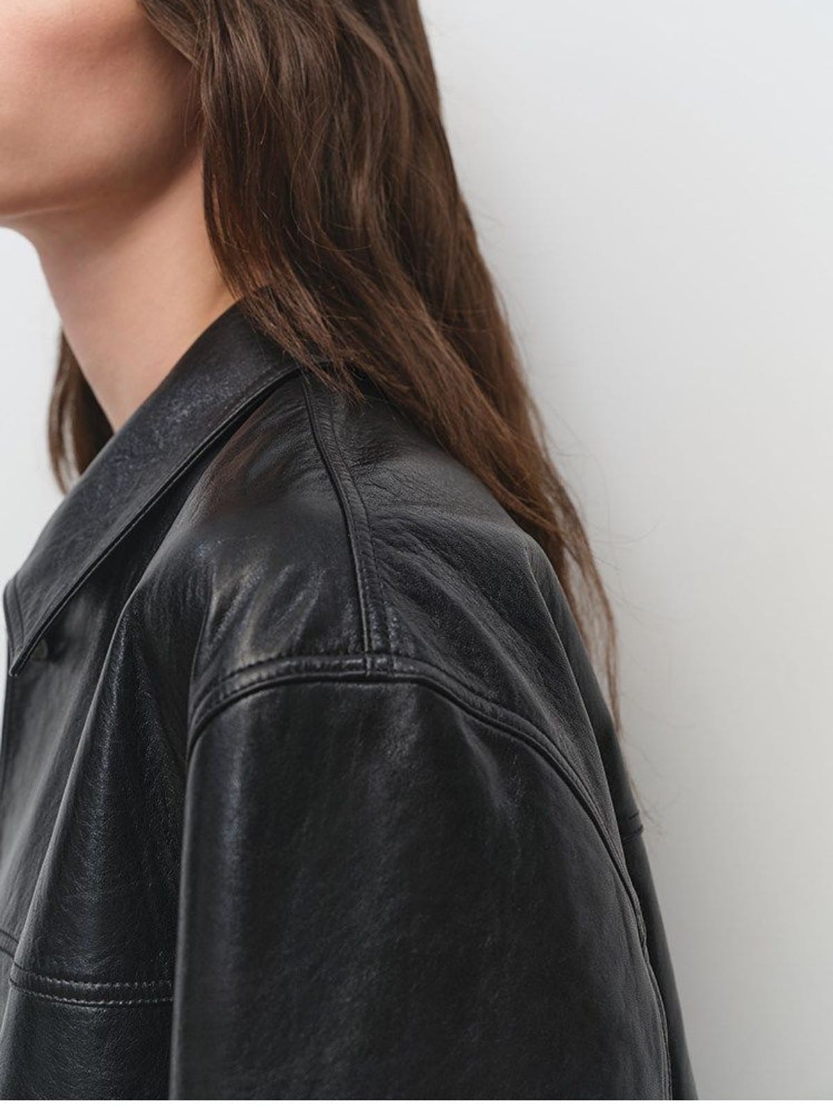 MSBEAST Oversized Lapel Sheepskin Jacket in Black - On Female Model