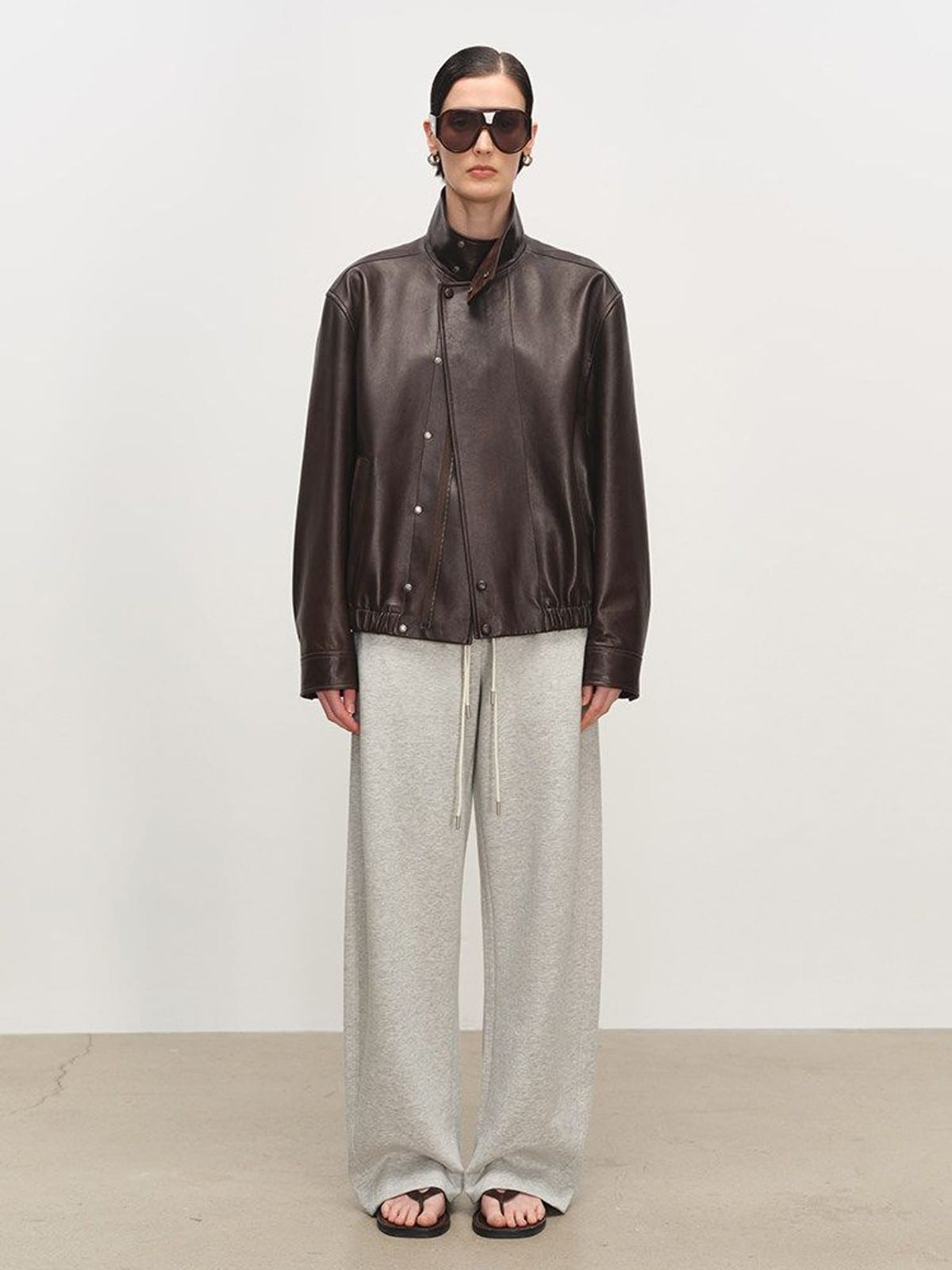 MSBEAST Suede Paneled Sheepskin Jacket in Coffee - On Female Model