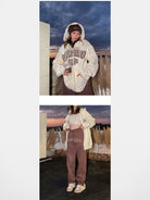 BeerBro Embroidered Script Joggers in Brown - On Female Model