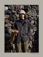 USAGE Detachable Hood Cotton Plaid Shirt in Brown - On Male Model