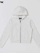 SMFK Embroidered Cropped Zip Up Hoodie in White