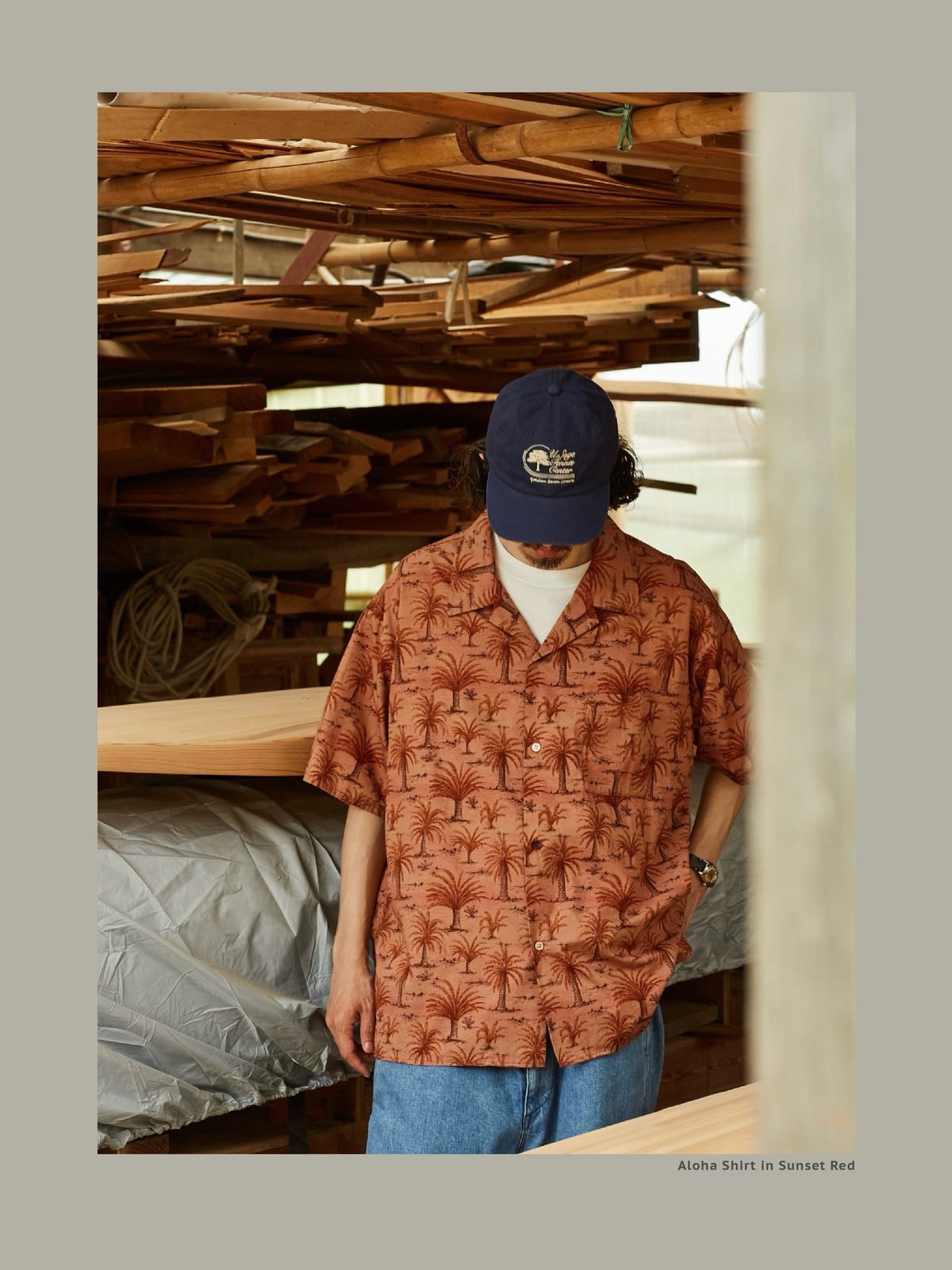 USAGE Floral Japanese Cotton Aloha Shirt in Pink - On Male Model