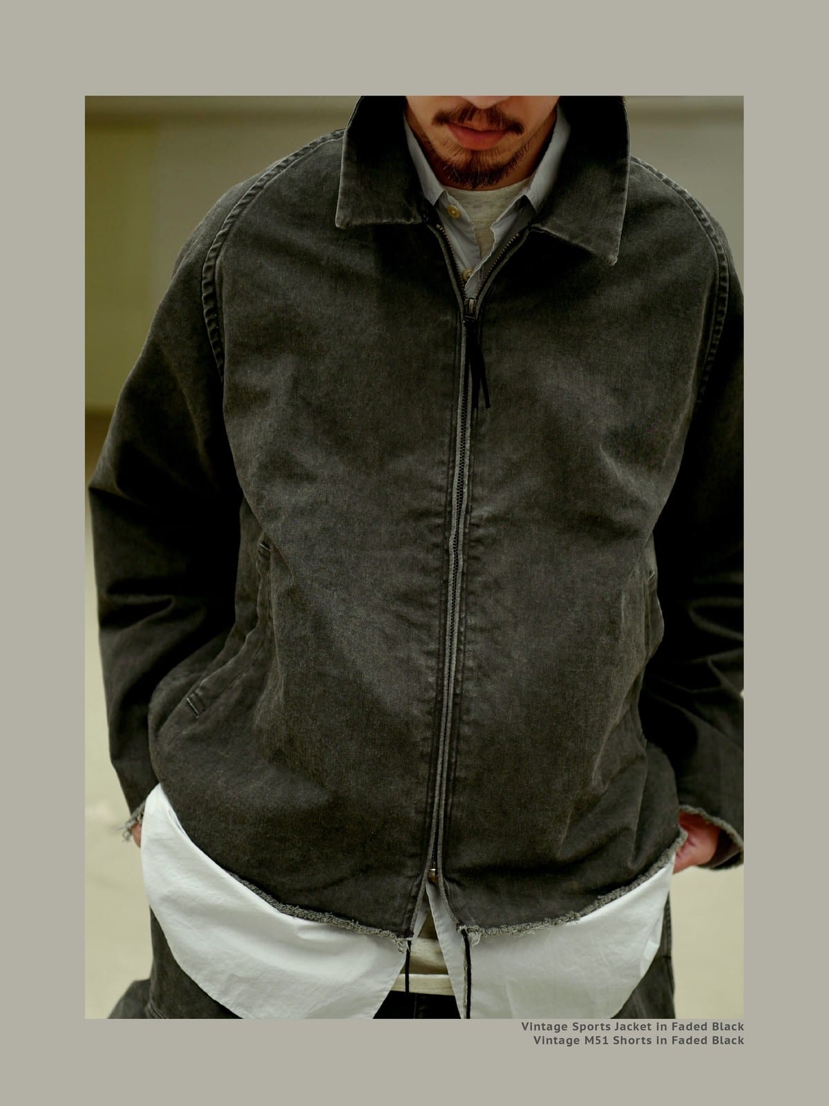 USAGE Vintage Washed Cotton Sports Jacket in Black - On Male Model