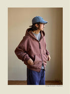 USAGE Vintage Washed Double Layer Zip Hoodie in Burgundy - On Male Model