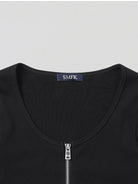 SMFK Ribbed Zip Up Cropped Cardigan in Black - Detail