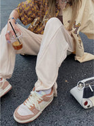 BeerBro Fleece Lined Split Hem Sweatpants in Cream - On Female Model