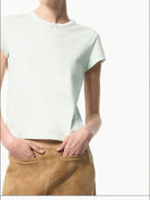 RARELY ALIKE Cotton Bowknot Crewneck T Shirt in Mint - On Female Model