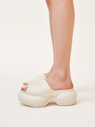 SMFK 7cm Platform Embossed EVA Slides in White - On Model